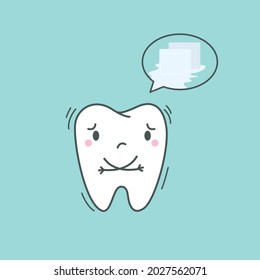 Cute Tooth character illustration. Clear tooth concept. Brushing and cleaning teeth. Dental care for kids.