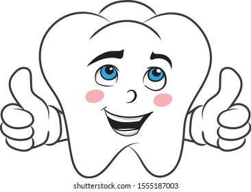 Cute tooth character with thumps up, tooth-care concept
