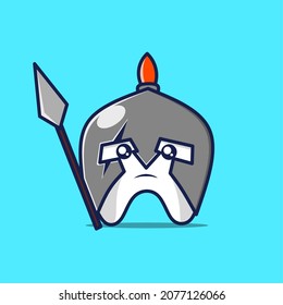 cute tooth character wearing spartan helmet