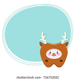 Cute tooth, Christmas deer, Rudolf, cartoon character, oral dental hygiene, vector.