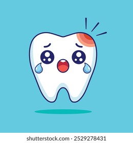 Cute Tooth Crying Cartoon Vector Icon Illustration. Education Object Icon Concept Isolated Premium Vector. Flat Cartoon Style