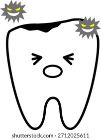 Um personagem bonito de cárie dentária está perdendo para bactérias de cárie dentária