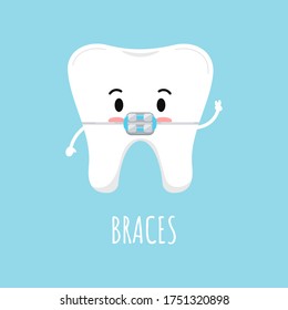 Diente lindo con el carácter de los emojis de las llaves dentales. Palancas dentales sobre el concepto de tratamiento con dientes blancos. Diseño plano vectorial kawaii estilo chaval de mascota de dientes.