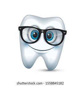 Cute tooth emoticon wearing eyeglasses - emoji - vector illustration