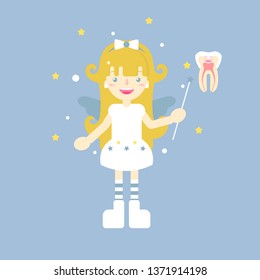 the cute tooth fairy angel, flat vector illustration cartoon character costume design clip art