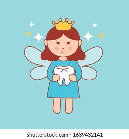 Cute tooth fairy vector ilustration. cartoonfairy with Tooth.