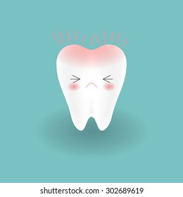 cute tooth feels toothache and hurts by pain
