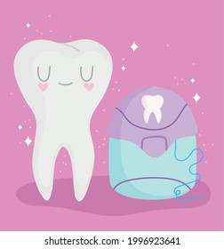 cute tooth and floss cartoon