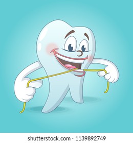 Cute tooth with floss concept background. Cartoon illustration of cute tooth with floss vector concept background for web design