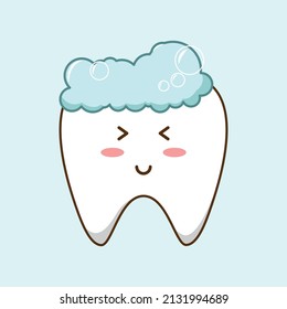 Cute tooth foamy after brush icon vector illustration
