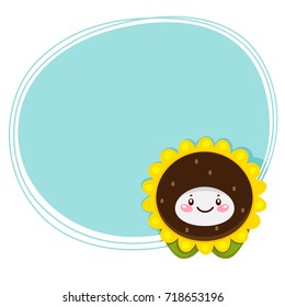 Cute tooth, harvest sunflower, costume for Thanksgiving day, cartoon character, oral dental hygiene, vector.