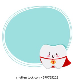 Cute tooth, hero, cartoon character, oral dental hygiene, vector.