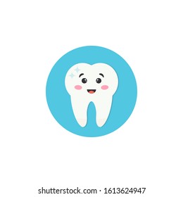 Cute tooth icon. Vector illustration for print, card, presentation, sticker, logo kids dentistry