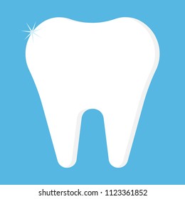Cute tooth icon. Vector modern flat style cartoon  illustration. Isolated on a blue background. Clear tooth concept. Brushing teeth. Dental kids care.