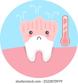 Cute tooth with kawaii faces with hot sensitivity. Vector illustration of unhealthy teeth concept.
