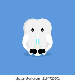Cute tooth mascot character drinking milk of illustration vector