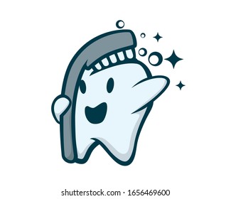 Cute Tooth Mascot with Toothbrush Illustration