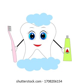 cute tooth and tooth paste cartoon illustration vector