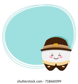 Cute Tooth, Pilgrim, Costume For Thanksgiving Day, Cartoon Character, Oral Dental Hygiene, Vector.