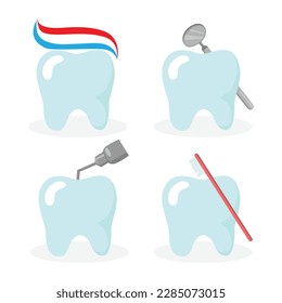Cute tooth set.  Vector illustration in flat trendy style isolated on white background.