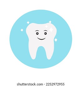 Cute tooth with smile. Healthy tooth concept vector illustration. Isolated on blue background.