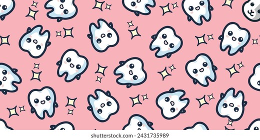 Cute Tooth and Sparkle Seamless Pattern.Vector.