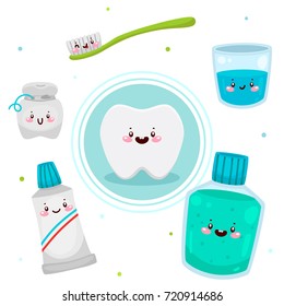 Cute Tooth Tools Oral Dental Hygiene Stock Vector (Royalty Free ...