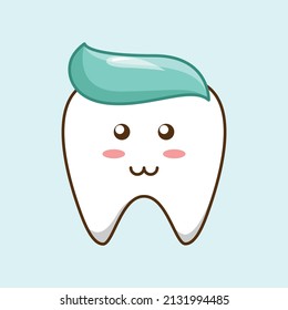 Cute tooth with toothpaste as hair icon vector illustration