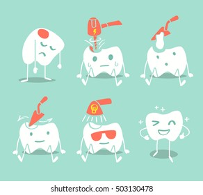 Cute tooth treatment. Vector illustration.