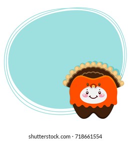 Cute tooth, turkey, costume for Thanksgiving day, cartoon character, oral dental hygiene, vector.