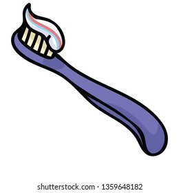 Cute toothbrush cartoon vector illustration motif set. Hand drawn isolated bathroom elements clipart for health blog, dental graphic, toothpaste web buttons.