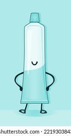 Cute Toothpaste Character Vector in trendy design style. Tooth paste tube illustration, that is often used and familiar in the world. Suitable for your design material to make a poster, banner.