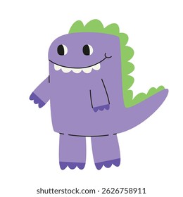 Cute toothy dinosaur. Character in linear flat style.