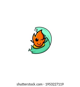 Cute Torch Kawaii Fire Cartoon Character Vector Illustration Design. Outline, Cute, Funny Style. Recomended For Children Book, Cover Book, And Other.