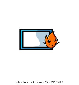 Cute Torch Kawaii Fire Cartoon Character Vector Illustration Design. Outline, Cute, Funny Style. Recomended For Children Book, Cover Book, And Other.