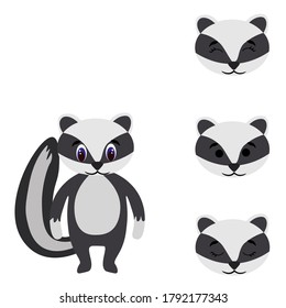 Cute torso of a badger with extra heads isolated on white background. Animal emotions. Cute wild animals. Stock vector illustration for books and magazines, clothes, fabrics, postcards, internet.