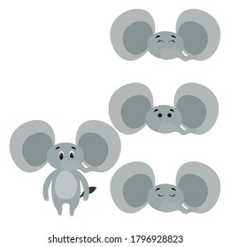 
El torso lindo de un elefante con la cabeza extra aislada sobre fondo blanco. Emociones animales. Animales salvajes de áfrica. Ilustración vectorial de existencias para libros y revistas, ropa, telas, postales, 