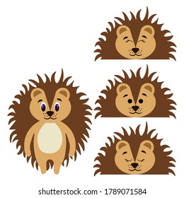 Cute torso of a hedgehog with extra heads isolated on white background. Animal emotions. Cute wild animals. Stock vector illustration for books and magazines, clothes, fabrics, postcards, internet.