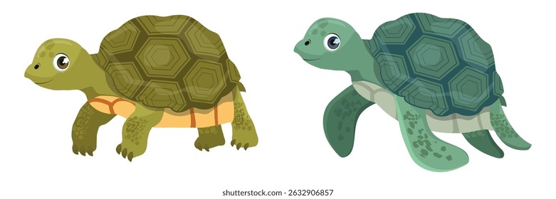cute tortoise sea turtle cartoon illustration.
