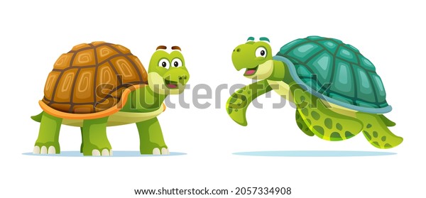 Cute\
tortoise and sea turtle cartoon\
illustration