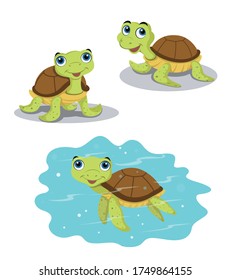 cute tortoise under the sea happy vector art