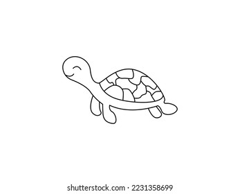 Cute Tortoise Vector illustration. Baby turtle Line Drawing. Use for T shirt Template, kids Design, Fashion Wear. Eps 10