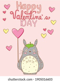 Cute totoro san valentine day card for special moment. San Valentine 