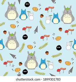 Diseño de patrones impecable de Totoro  Fondo colorido 