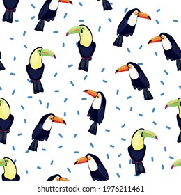 Cute Toucan background seamless pattern print design for textiles summer tropics vector illustration