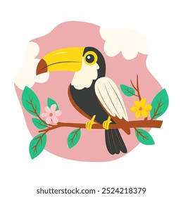 Cute Toucan Bird Animal Perched on Tree Branch in the Park