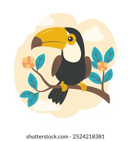 Cute Toucan Bird Animal Perched on Tree Branch in the Park