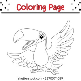 Cute toucan bird cartoon coloring page illustration vector. Bird coloring book for kids.