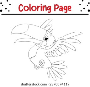 Cute toucan bird cartoon coloring page illustration vector. Bird coloring book for kids.