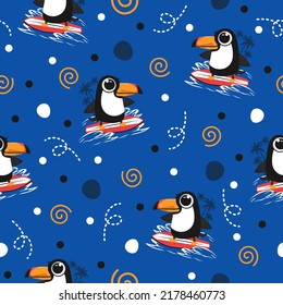 Cute toucan bird cartoon trendy pattern background concepts